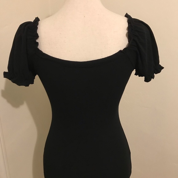 New Black Mini Stretchy Ruffle Front Dress - Picture 3 of 4